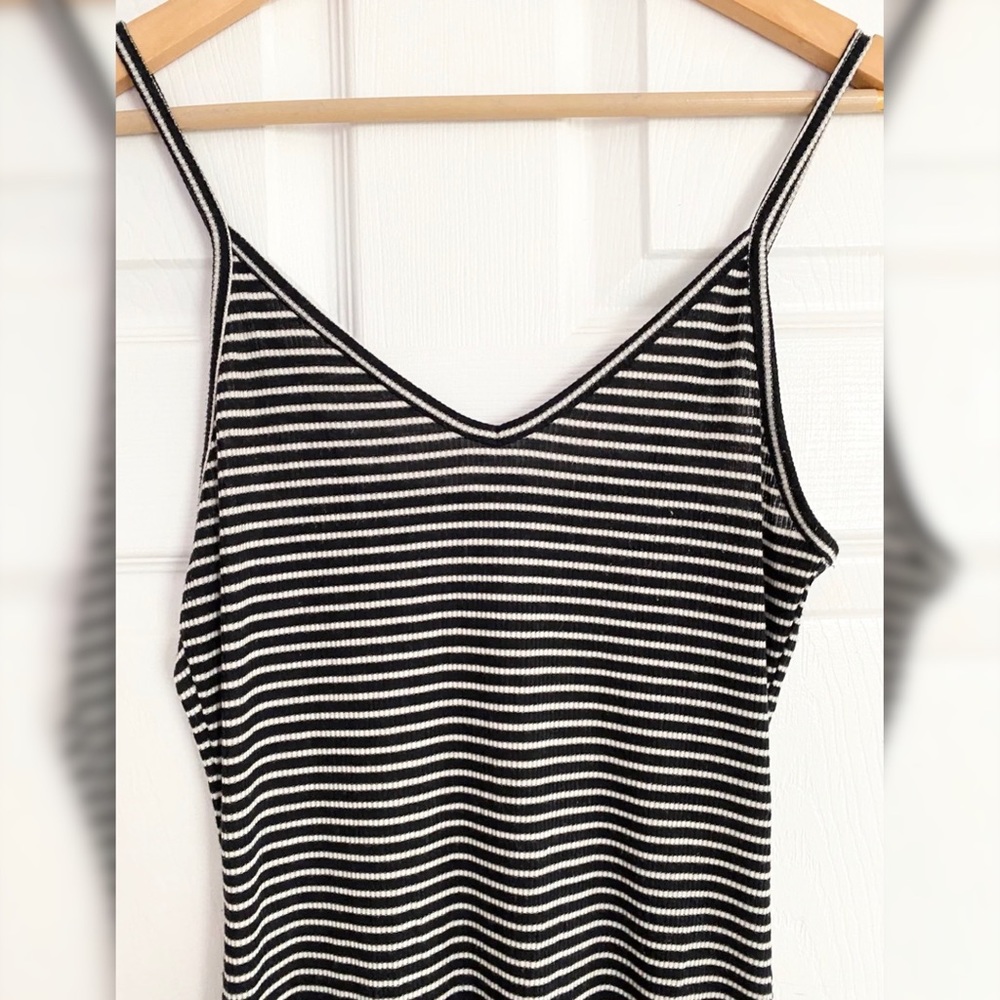 Fitted black and white striped dress